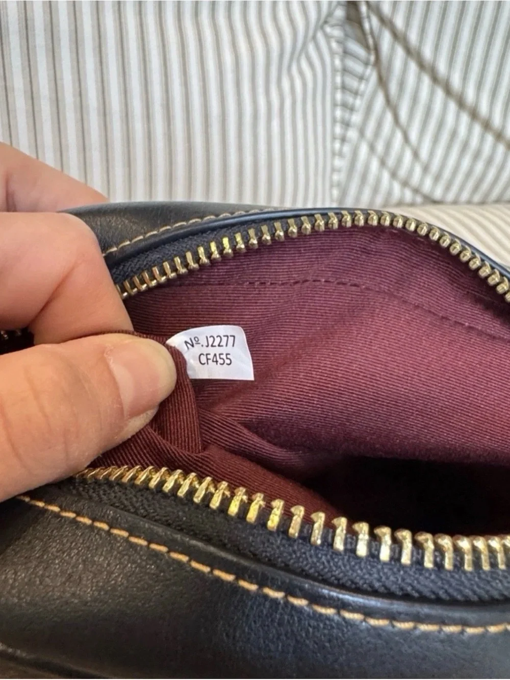 Coach Brown Leather Crossbody Camera Bag with Burgundy Stripe Strap NWOT
